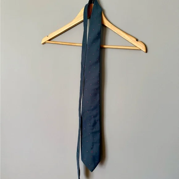 Dior Blue Silk-Blend Men's Tie with Pink Dot Motif Vintage Christian Dior - Picture 7 of 7